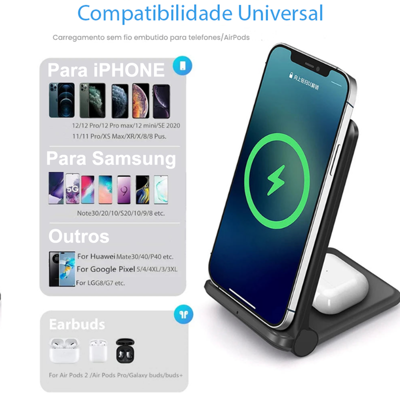 2 em 1 Base de Carregamento Rápido para iPhone e Samsung - Dobrável - 20W