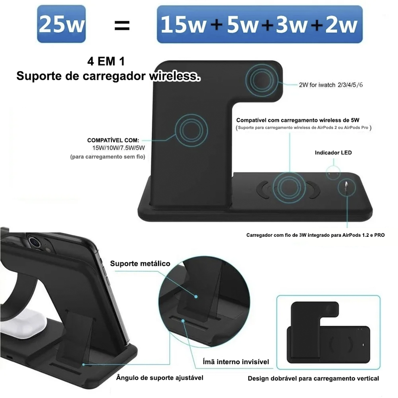 4 em 1 - Estação de Carregamento por Indução  de 30W