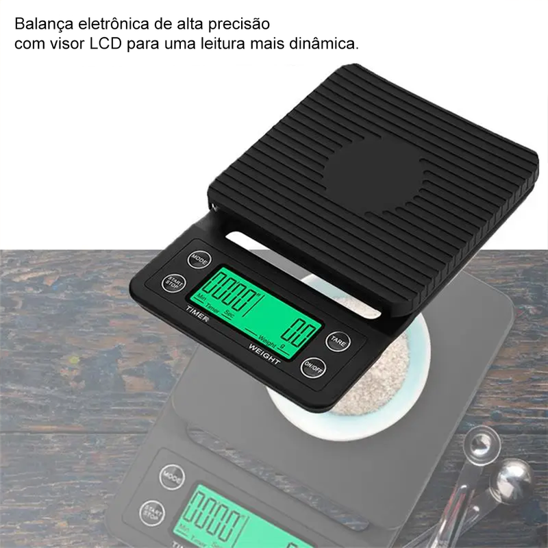 Balança de Precisão com Timer - 0.1g - LCD de Alta Precisão - Escala Digital de Cozinha