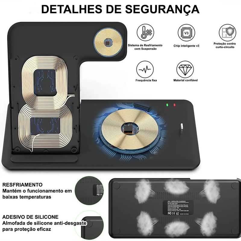 4 em 1 - Estação de Carregamento por Indução  de 30W